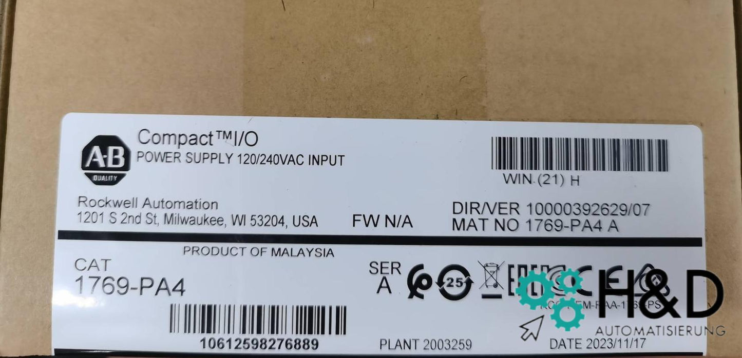 1769-PA4 Allen-Bradley Источник питания, CompactLogix, модуль Новый и запечатанный