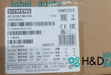 Moteur Siemens SIMOTICS 1FL6 1FL6034-2AF21-1LH1 | 0,4 kW, 3000 tr/min, IP65, Frein de maintien, Compatible SINAMICS V90