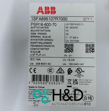 ABB 1SFA896107R7000 – PSR16-600-70 Softstarter – 16 A – 208 … 600 V AC – Neuf et scellé