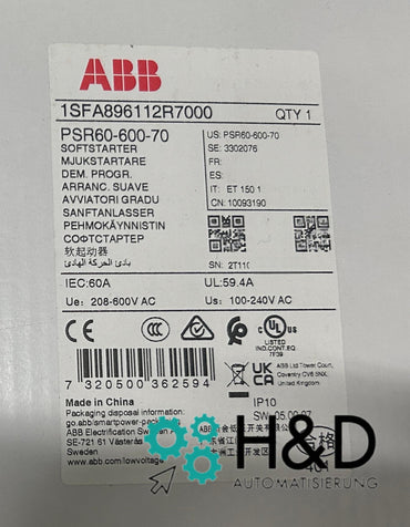 ABB PSR60-600-70 Пускатель плавного пуска 60A 208-600V AC 30kW Новый и запечатанный