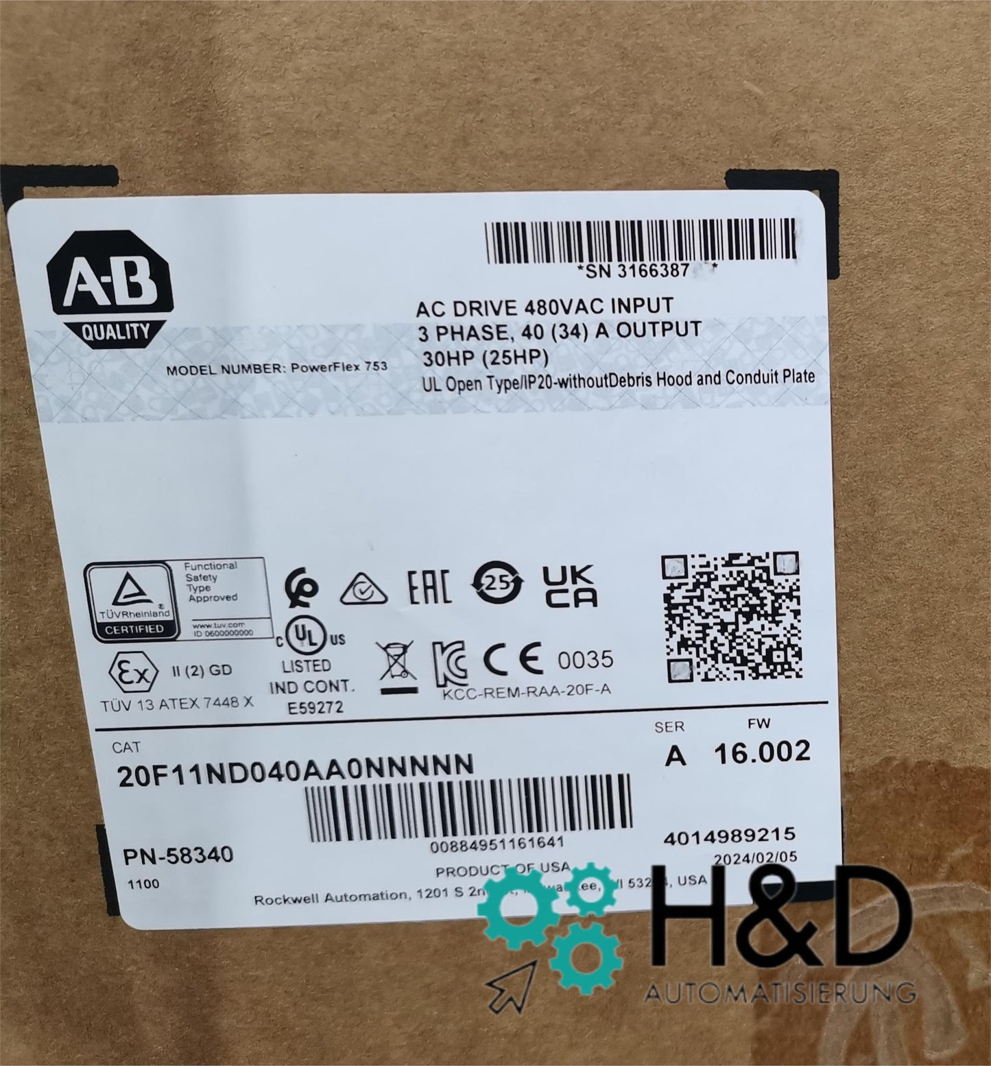 20F11ND040AA0NNNNN Allen-Bradley Привод переменного тока PowerFlex 753 Новый и запечатанный