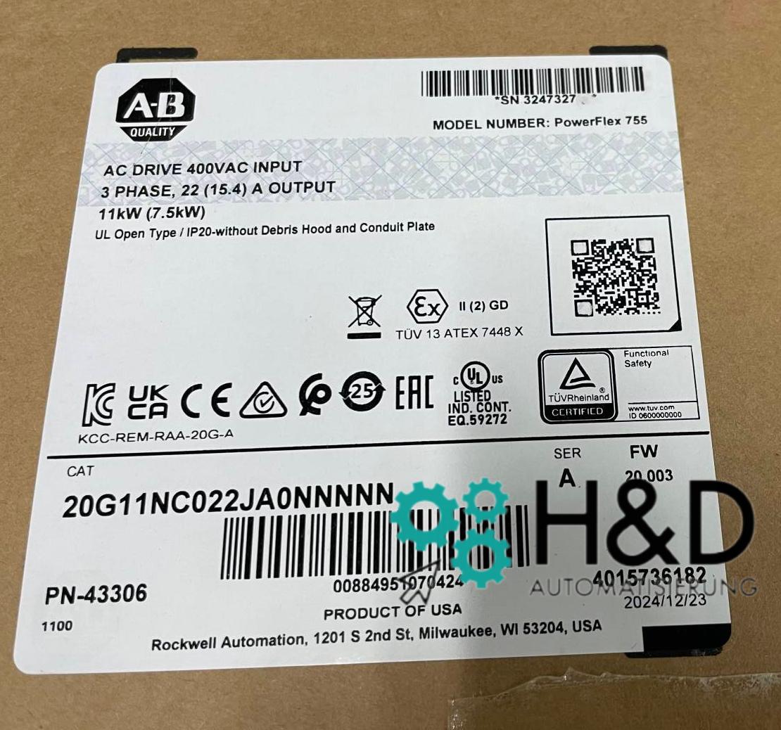 20G11NC022JA0NNNNN Allen-Bradley PowerFlex chłodzony powietrzem 755 falownik AC nowy i zaplombowany