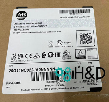 20G11NC022JA0NNNNN   Allen-Bradley PowerFlex refroidi par air 755 variateur AC neuf et scellé