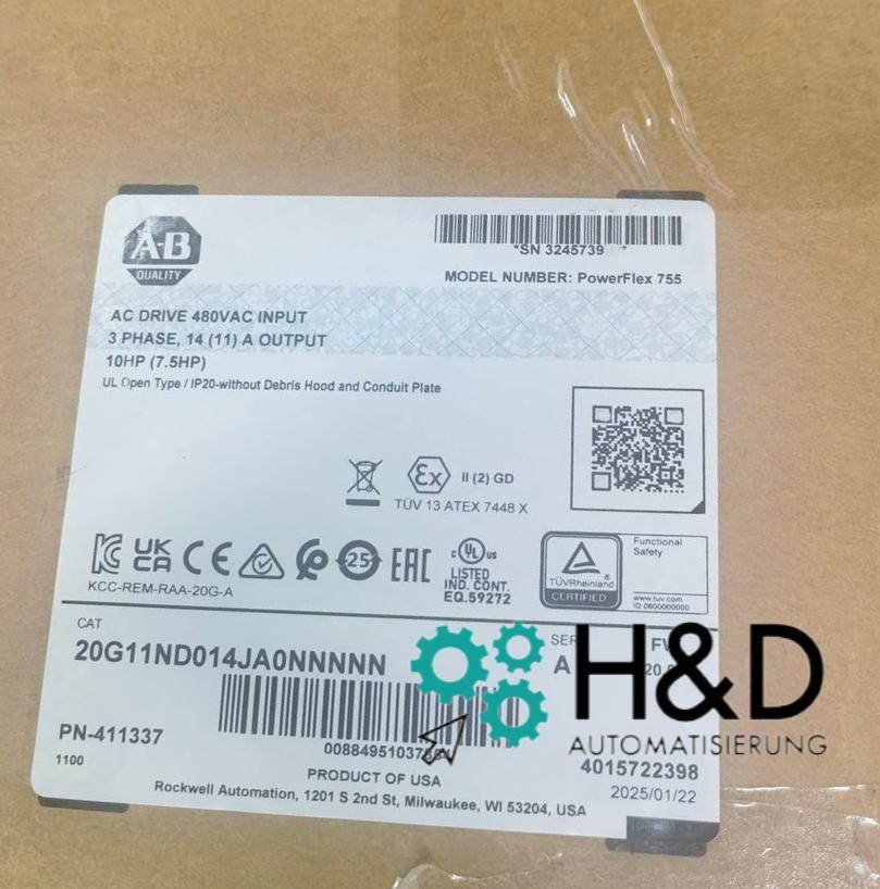 20G11ND014JA0NNNNN Allen-Bradley PowerFlex Raffreddato ad Aria 755 AC Drive Nuovo e Sigillato