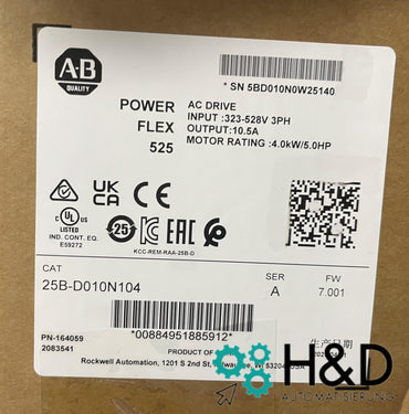 25B-D010N104   Allen-Bradley    PowerFlex 525 4kW   Neuf et Scellé