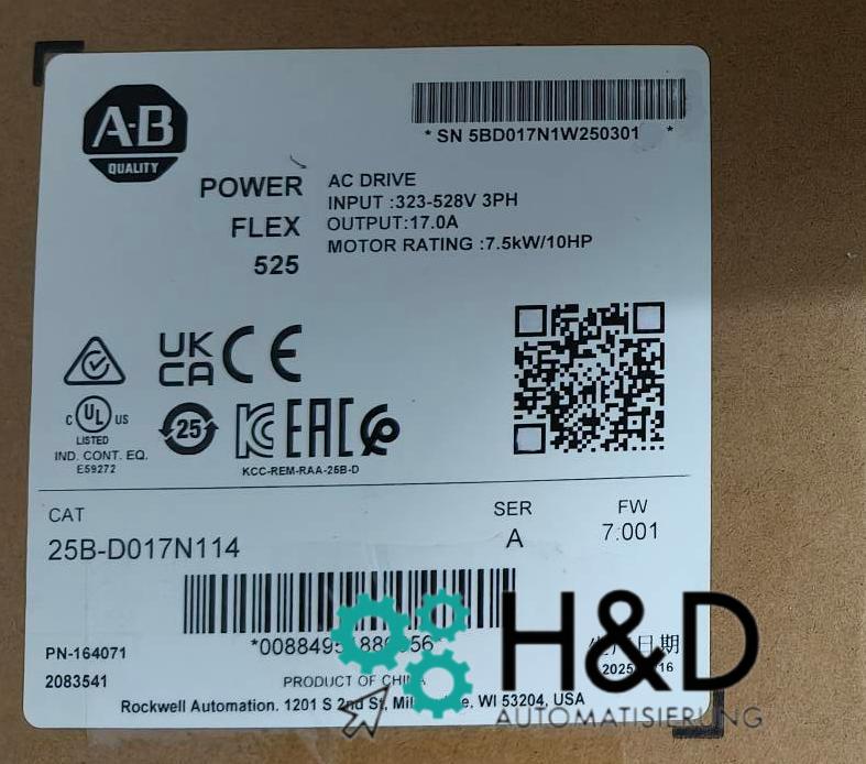 25B-D017N114 Allen-Bradley PowerFlex 525 Variateur AC 7,5 kW (10 ch) Neuf et scellé