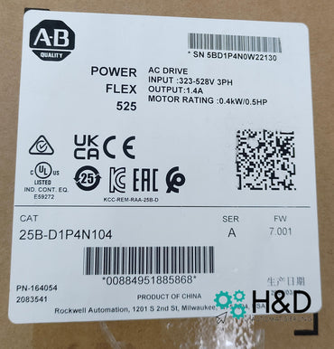 25B-D1P4N104  Allen-Bradley  PowerFlex 525 0,4 kW  Neuf et Scellé