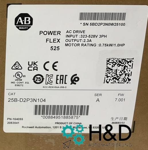 25B-D2P3N104 Allen-Bradley Przemiennik częstotliwości AC 0.75kW(1HP) 3F Nowy i zaplombowany