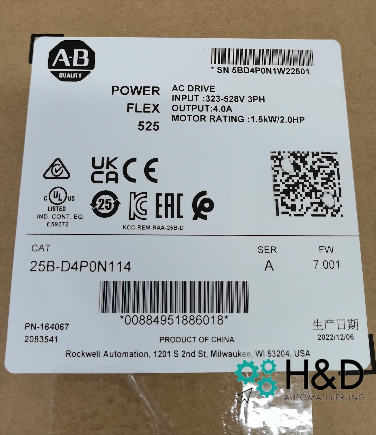 25B-D4P0N114 Allen-Bradley PowerFlex 525 1.5kW (2Hp) переменный ток привод 【Новый и запечатанный】
