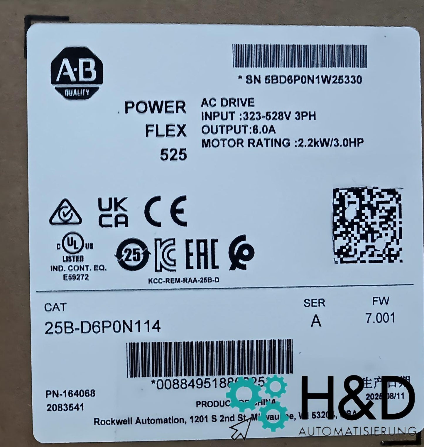 25B-D6P0N114 Allen-Bradley PowerFlex 525 2.2kW