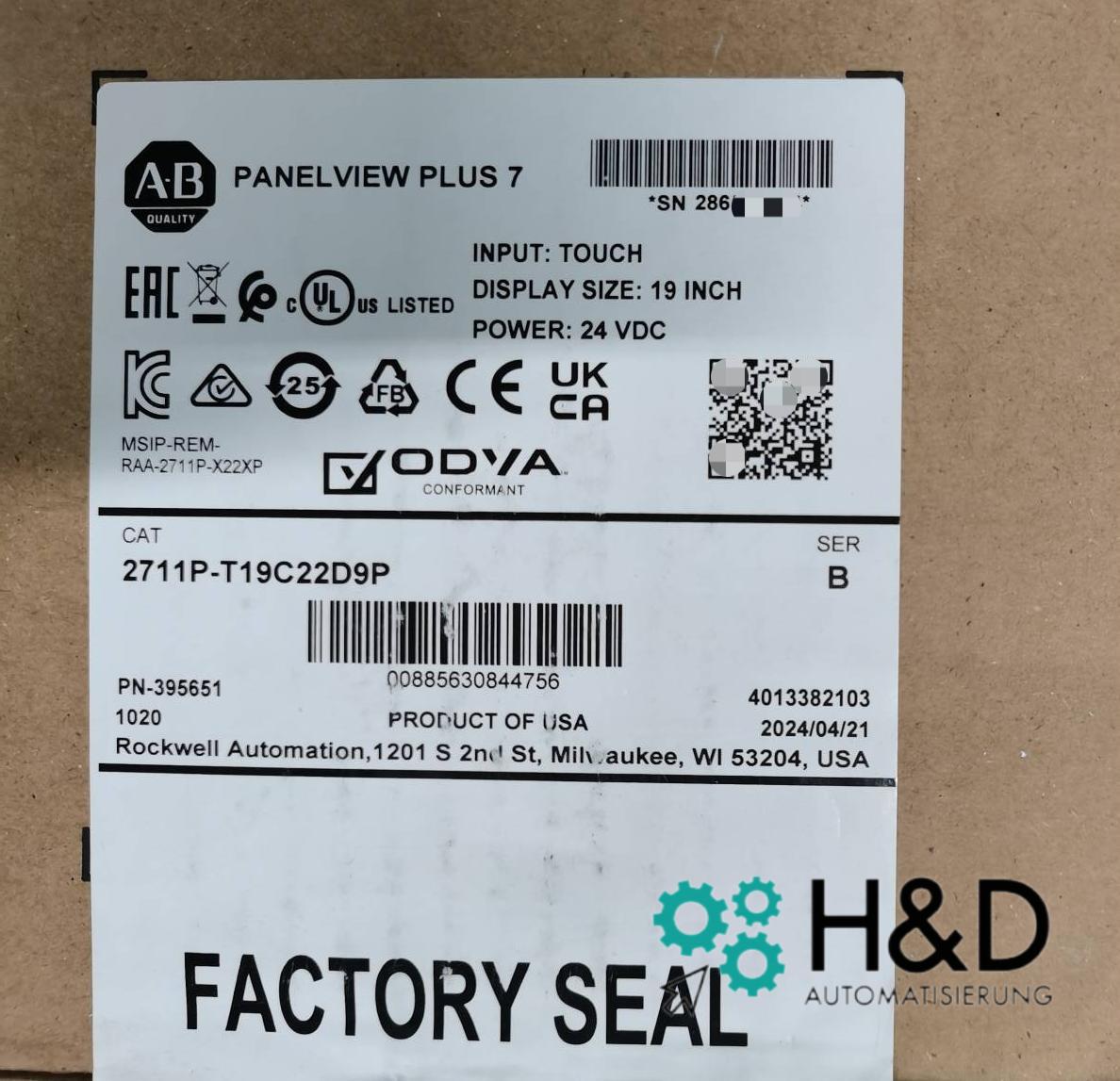 2711P-T19C22D9P Allen-Bradley PanelView Plus 7 New and Sealed
