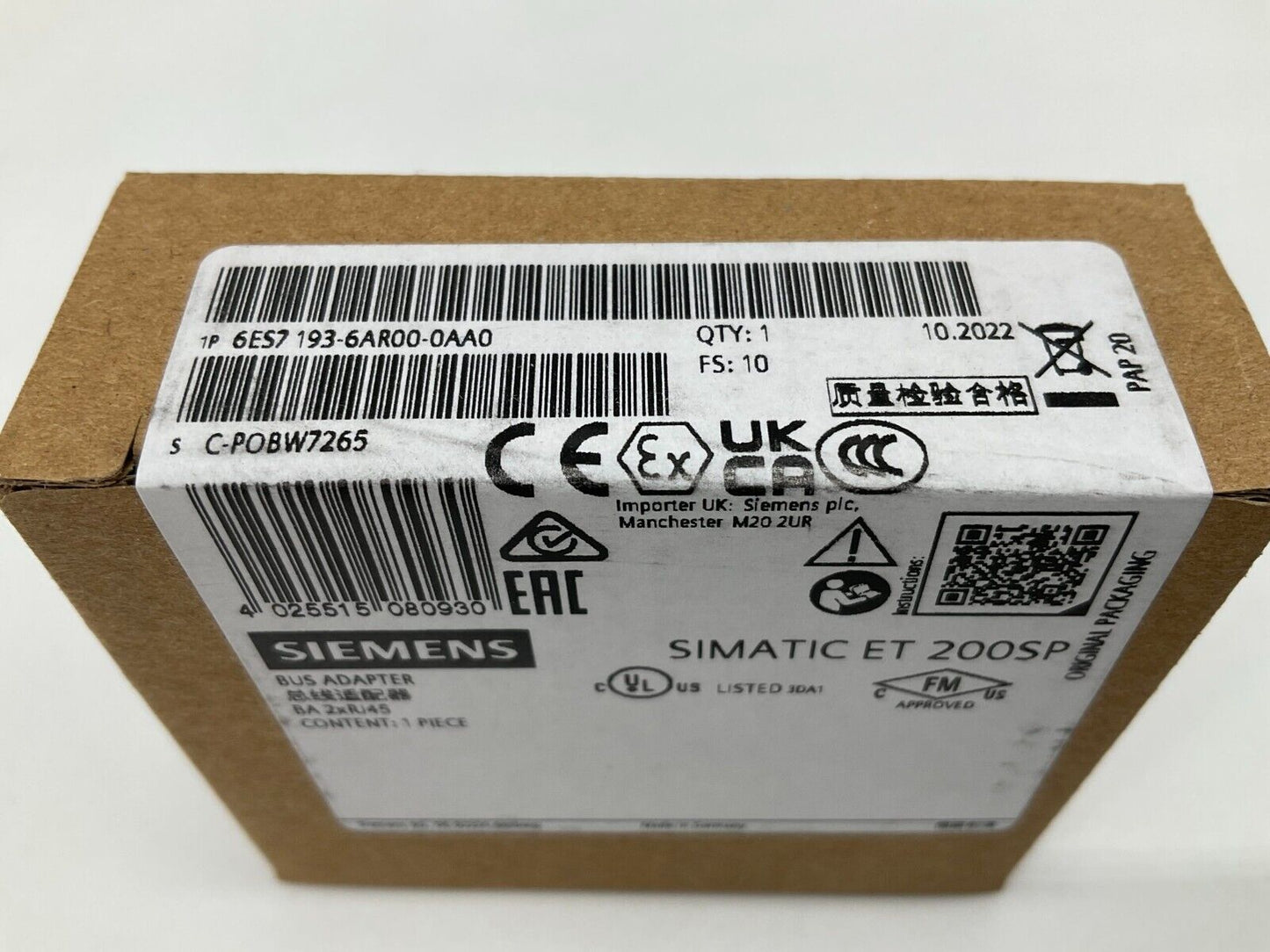 6ES7193-6AR00-0AA0 SIEMENS SIMATIC ET 200 SP Новый и запечатанный
