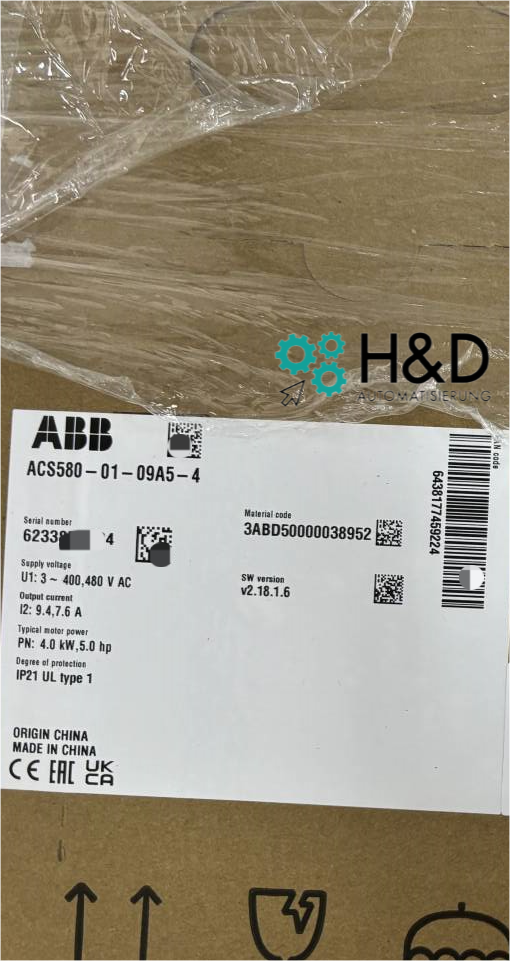 ABB ACS580-01-09A5-4 – Инвертор – PN: 4,0 kW, IN: 9,4 A, IP21 – Новый и запечатанный