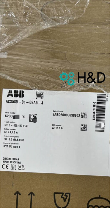 ABB ACS580-01-09A5-4 – Onduleur – PN : 4,0 kW, IN : 9,4 A, IP21 – Neuf et scellé