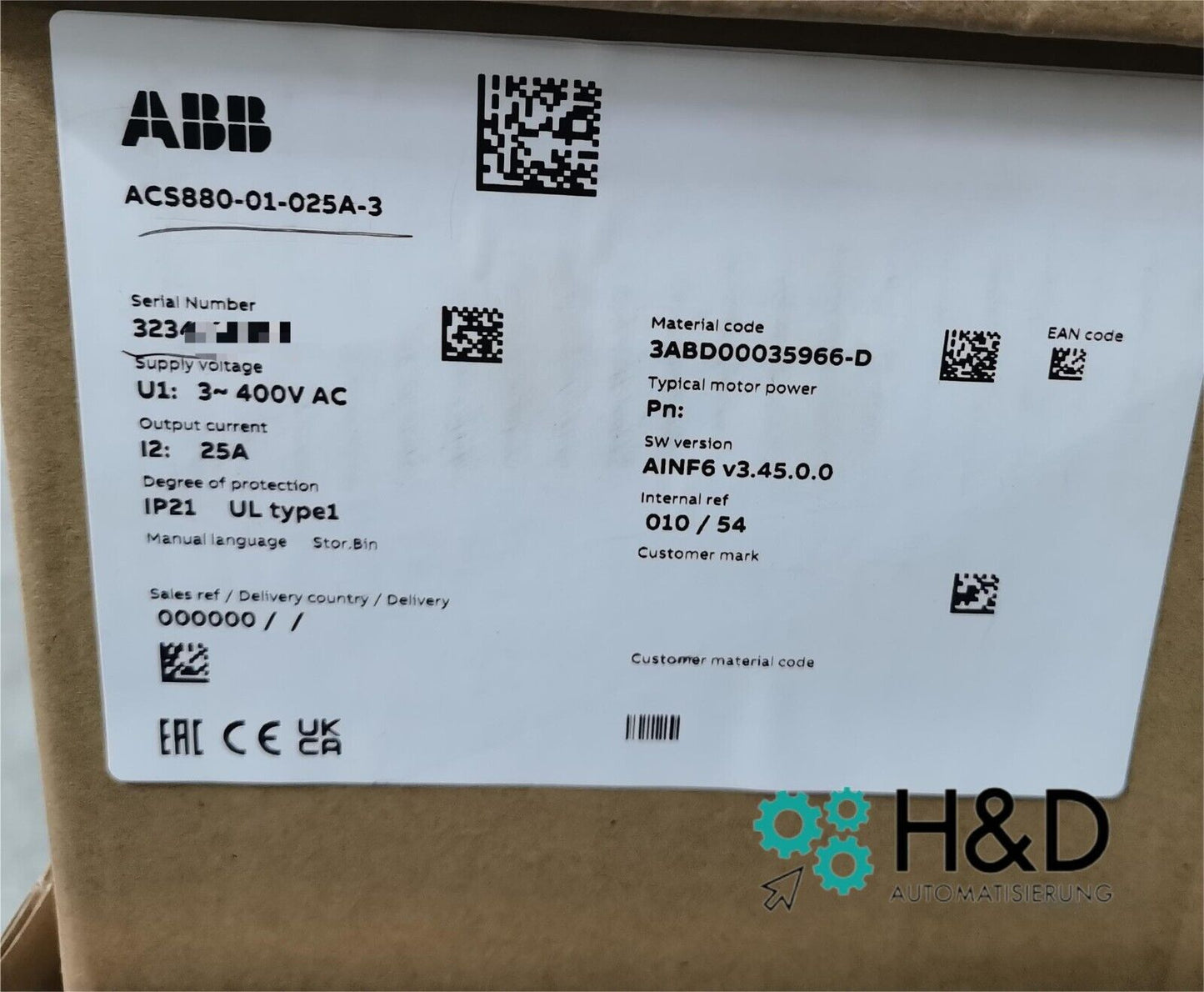 ABB ACS880-01-025A-3 – Инвертор – PN: 11,0 kW, IN: 25 A, IP20 – Новый и запечатанный