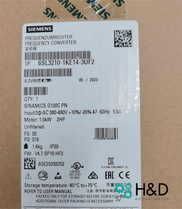 Sinamics G120C 6SL3210-1KE14-3UF2 – Inverter di frequenza (1,5 kW, 3AC 380–480 V, PROFINET, STO, IP20)