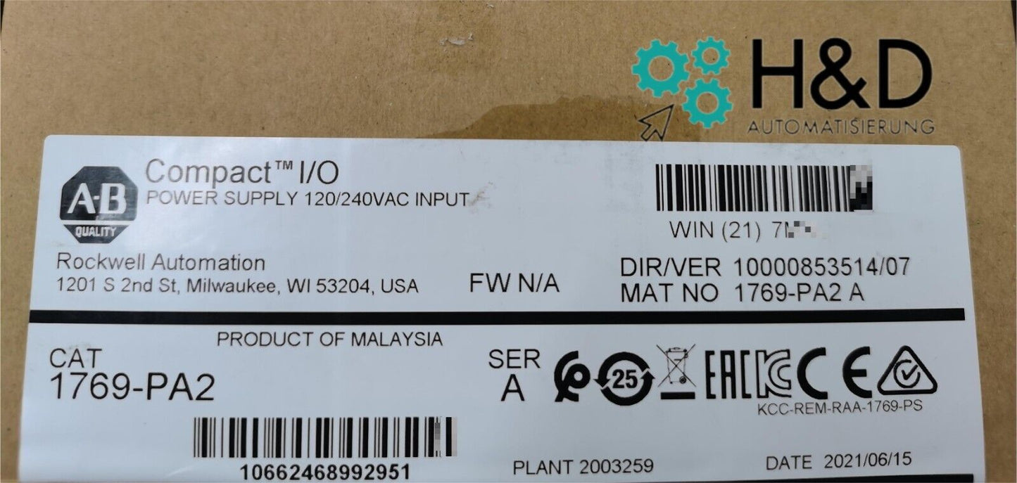 1769-PA2 Allen-Bradley Источник питания, CompactLogix 【Новый и запечатанный】