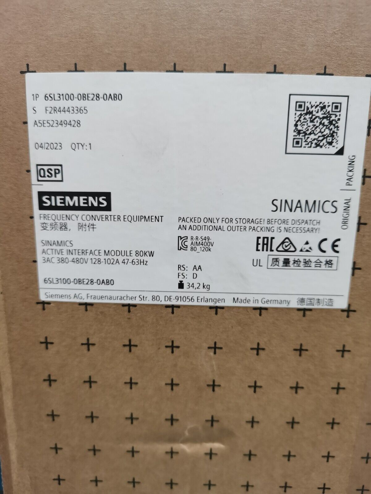 Siemens SINAMICS S120 Активный интерфейсный модуль для 80 кВт Active Line Module (6SL3100-0BE28-0AB0) – Вход: 3AC 380-480V, 50/60Hz, корпус Booksize