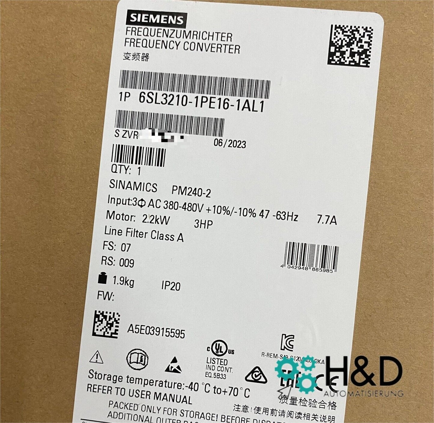 SINAMICS G120C 6SL3210-1PE16-1AL1 – частотный преобразователь (4,0 кВт, 3 AC 380–480 В, USS, Safe Torque Off)