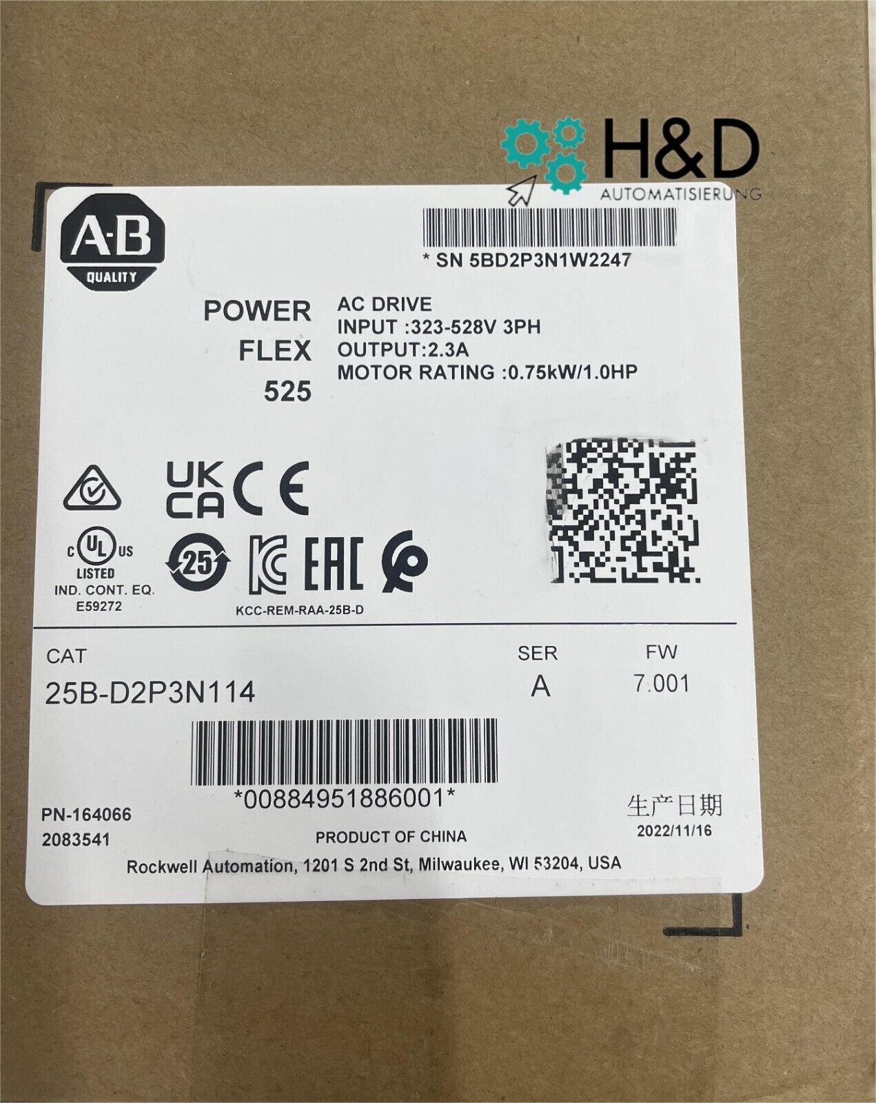 25B-D2P3N114 Allen-Bradley PowerFlex 525 0.75kW Новый и Запечатанный