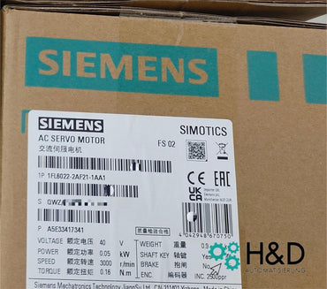 Siemens SIMOTICS S-1FL6 Servomoteur 1FL6022-2AF21-1AA1, 0,05 kW, 3000 tr/min, IP65, Neuf et Scellé