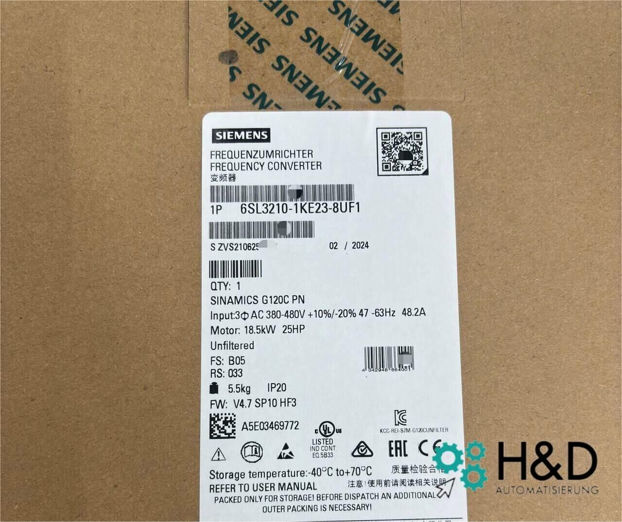 Sinamics G120C 6SL3210-1KE23-8UF1 – частотный преобразователь (2,2 кВт, 3AC 380–480 В, PROFINET, STO, IP20)