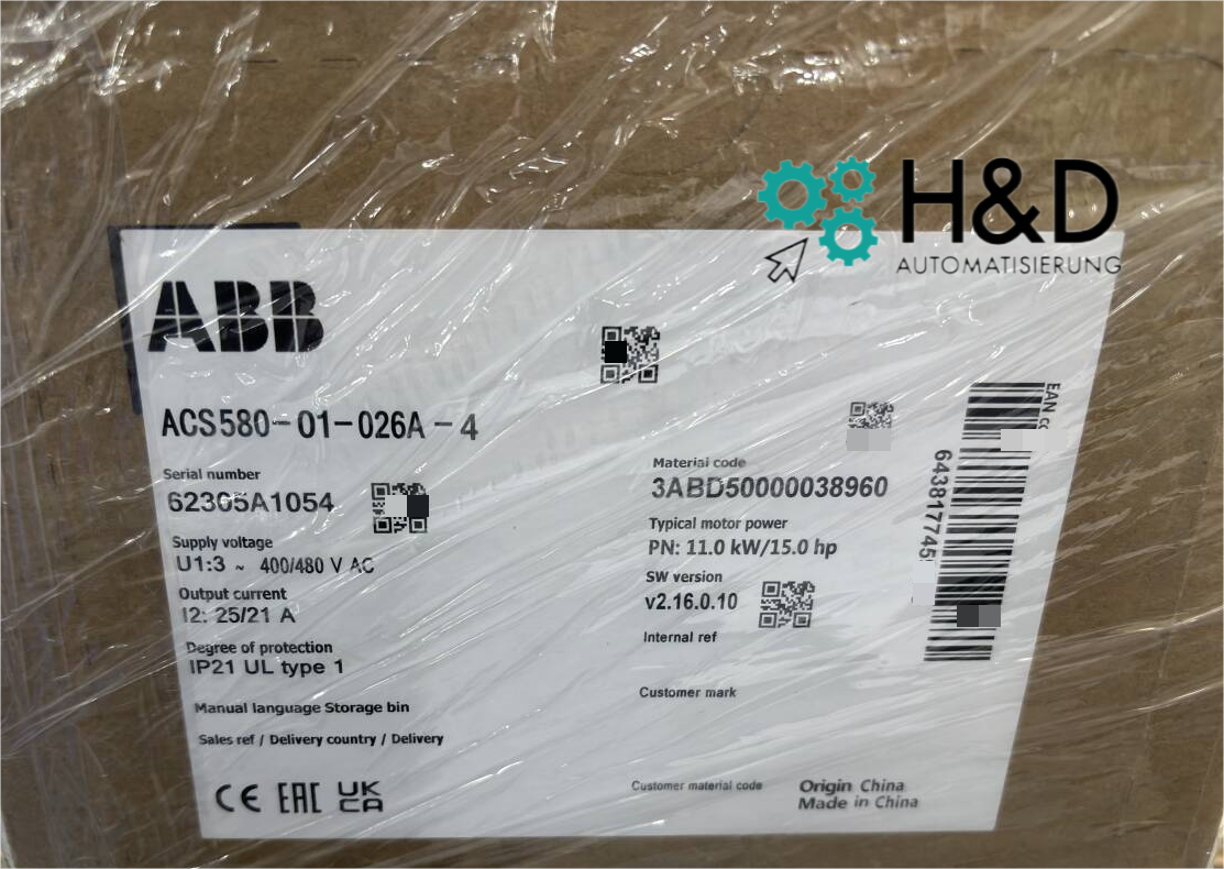 ABB ACS580-01-026A-4 – Инвертор – 11,0 кВт – 25 А – 380 В – IP20 – Новый и запечатанный