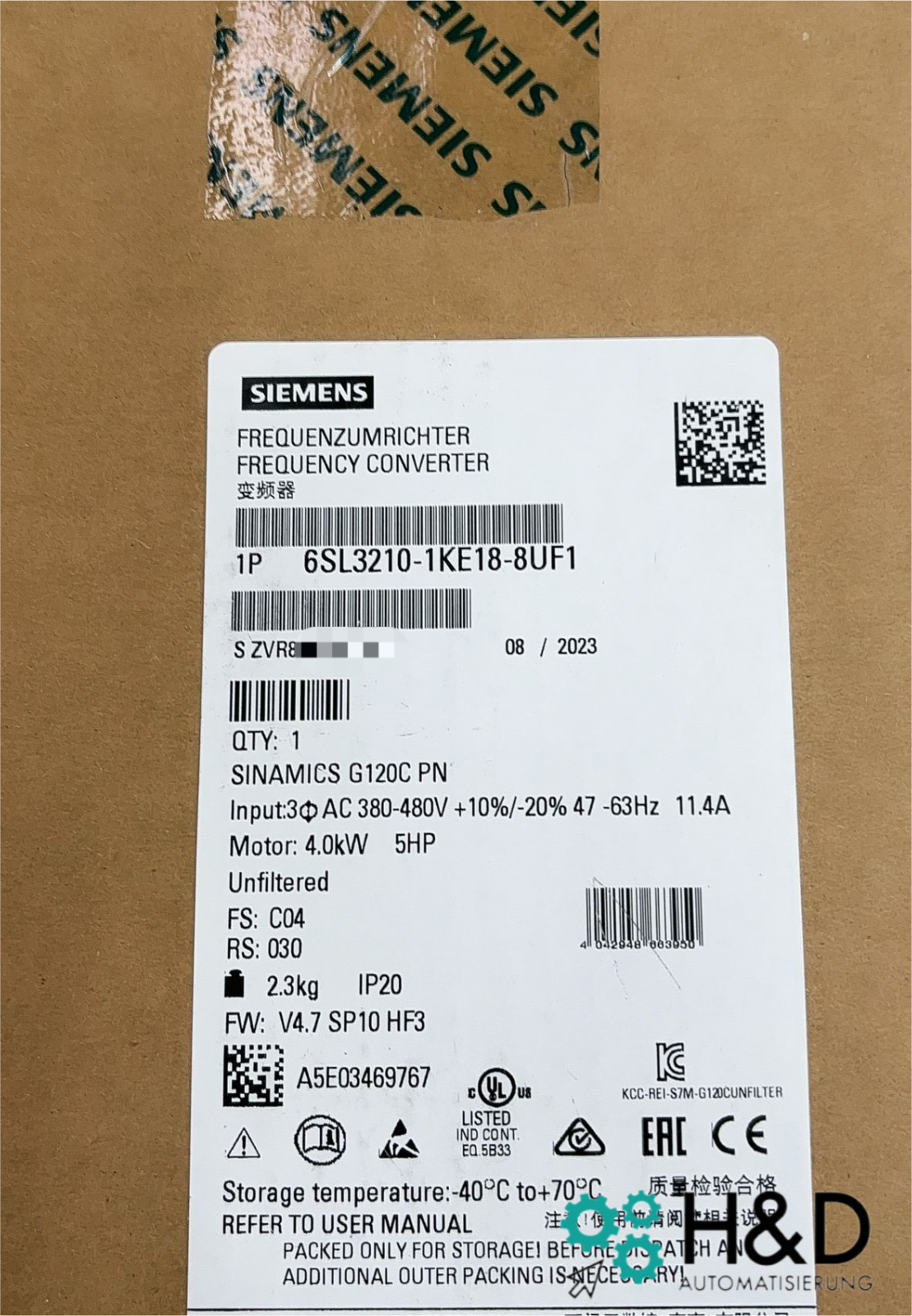 Sinamics G120C 6SL3210-1KE18-8UF1 – частотный преобразователь (4,0 кВт, 3AC 380–480 В, PROFINET, Safe Torque Off, IP20)