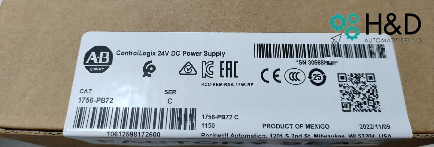 1756-PB72 Allen-Bradley ControlLogix 24V DC Источник питания 【Новый и запечатанный】