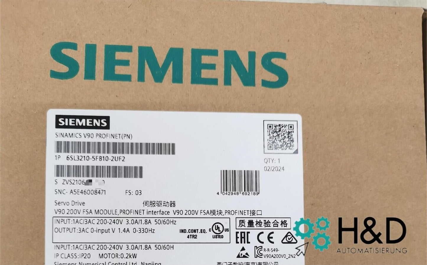 6SL3210-5FB10-2UF2 SIEMENS SINAMICS V90 Новый и Запечатанный