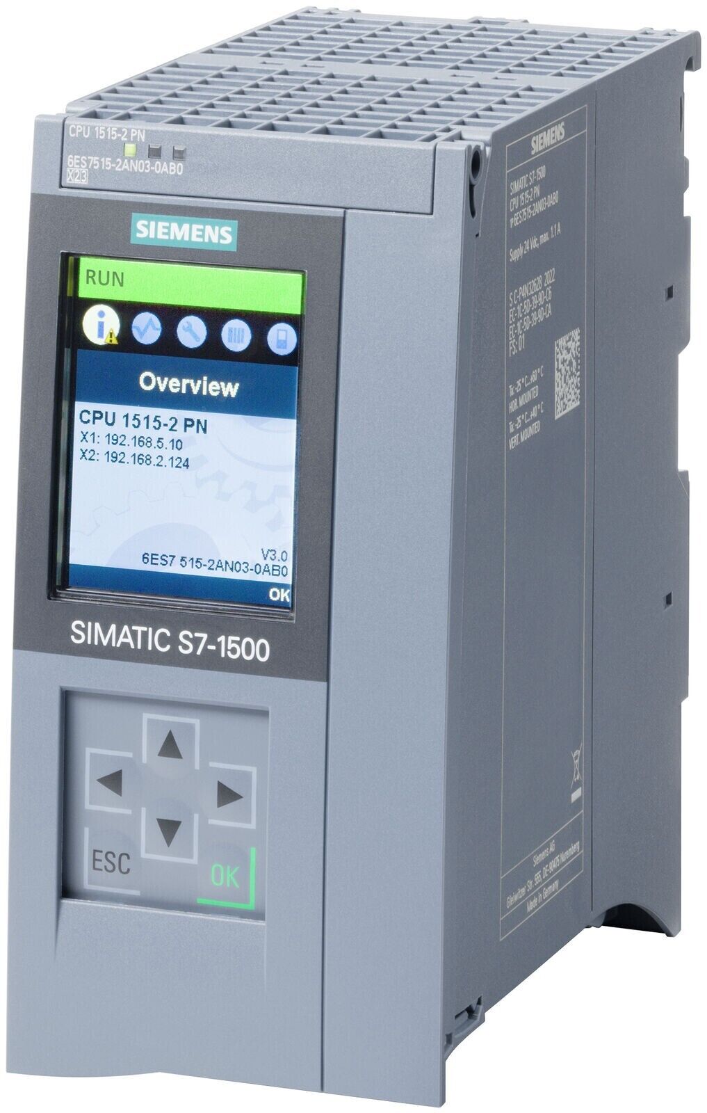 SIMATIC S7-1500 CPU 1515-2 PN 6ES7515-2AN03-0AB0 – CPU de alto rendimiento con PROFINET y servidor web