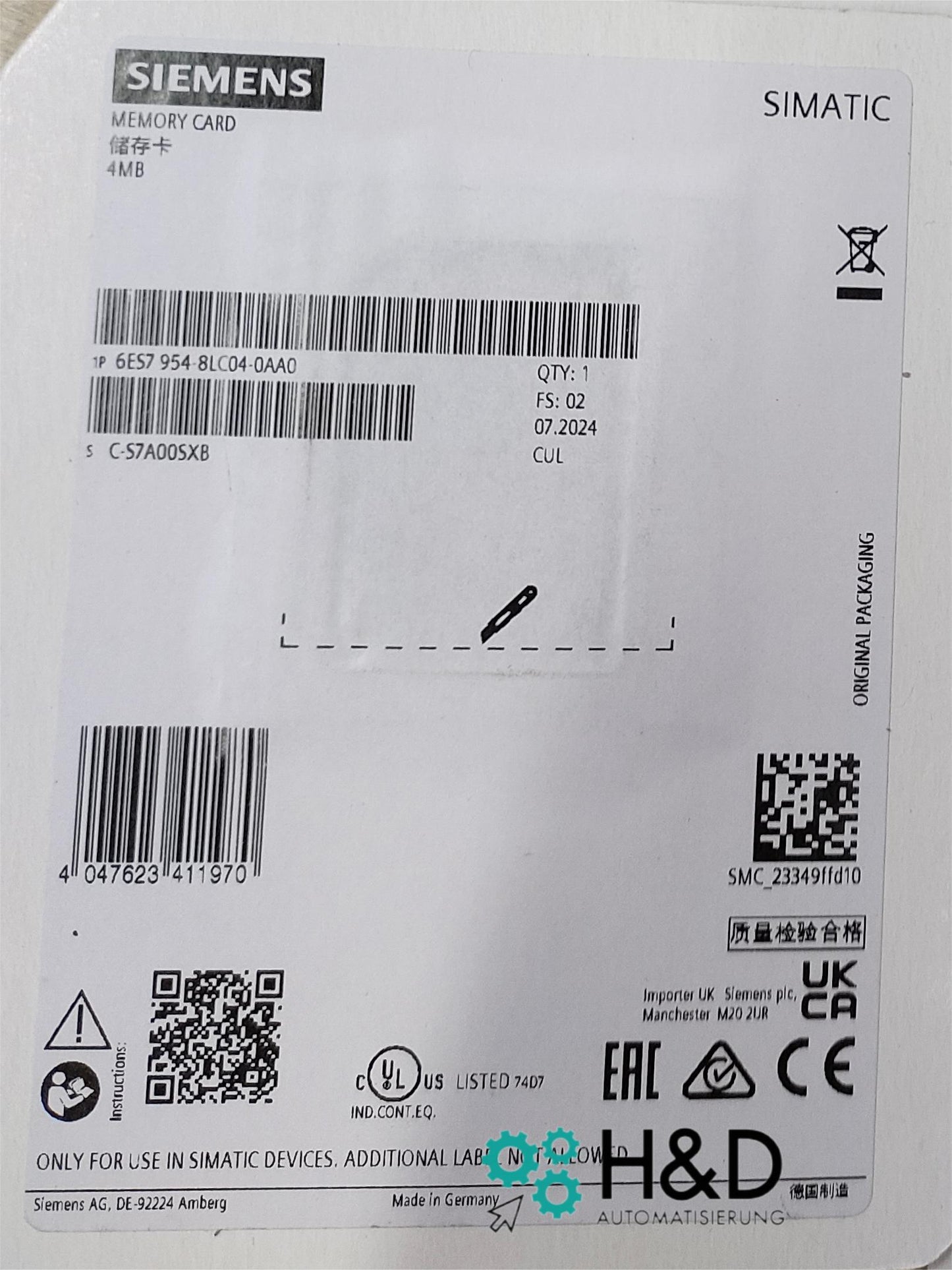 Siemens SIMATIC S7 карта памяти 4 MB Flash (6ES7954-8LC04-0AA0) – для S7-1200/S7-1500 и SINAMICS
