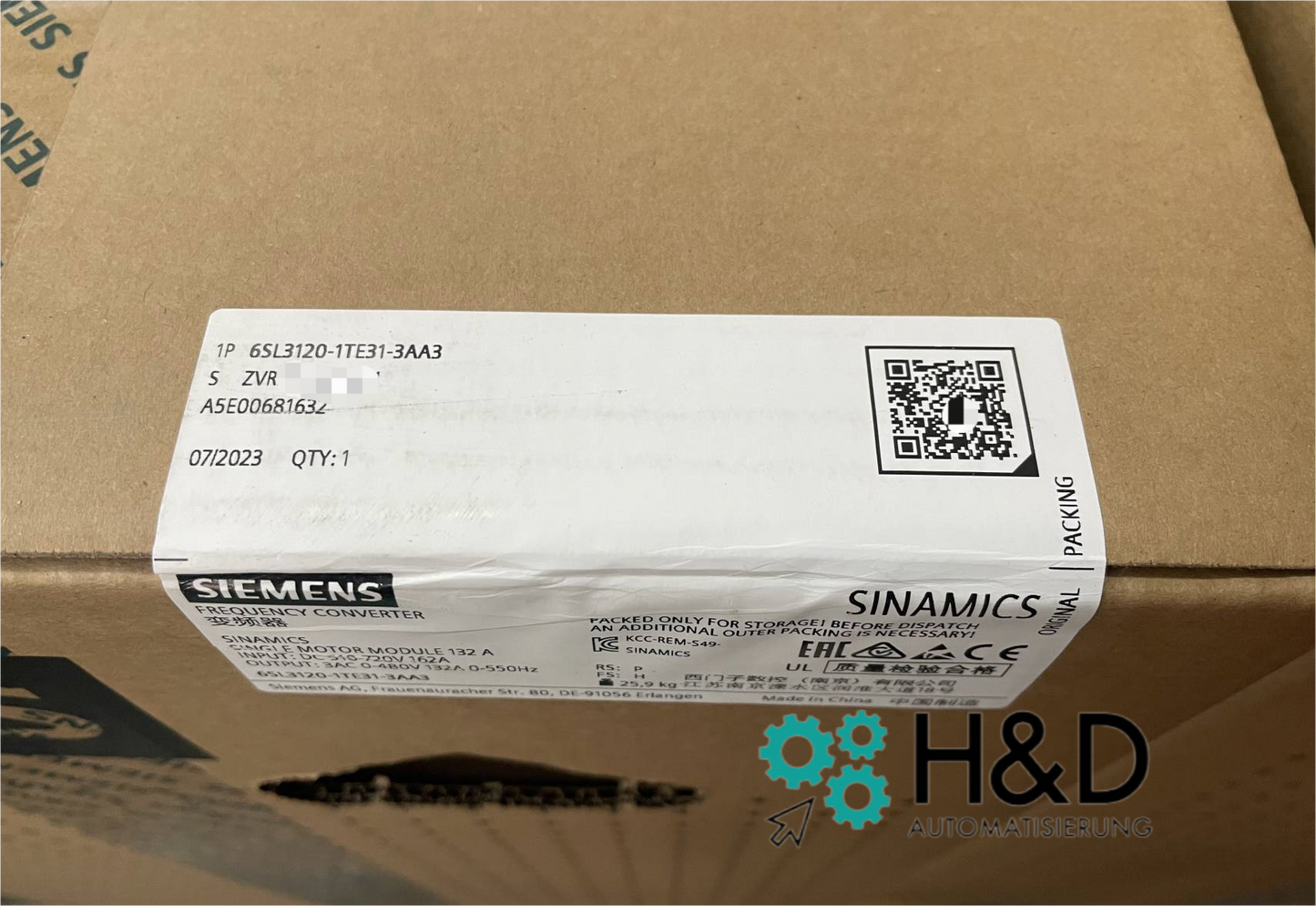 Siemens SINAMICS S120 Single Motor Module 6SL3120-1TE31-3AA3 | DC 600V Input, 3AC 400V Output, 132A