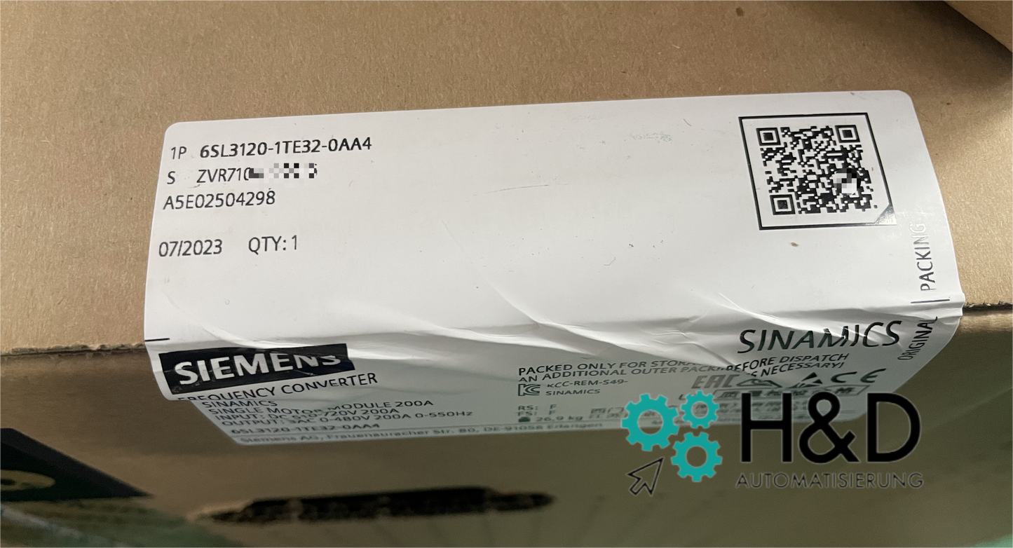 Siemens SINAMICS S120 Одномоторный модуль 6SL3120-1TE32-0AA4 | DC 600V вход, 3AC 400V выход, 200A