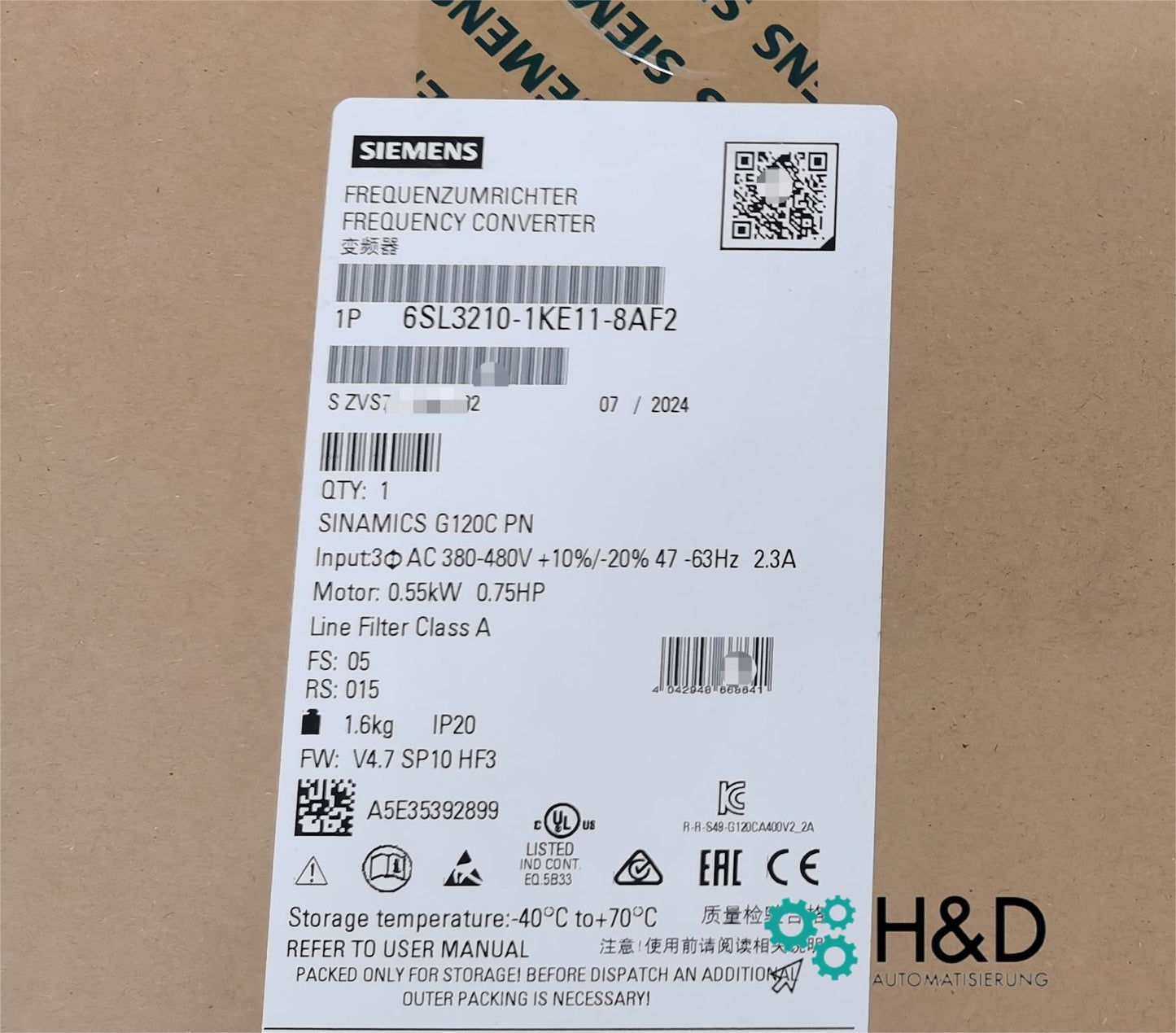 Siemens 6SL3210-1KE11-8AF2 – SINAMICS G120C частотный преобразователь, 0,55 кВт, 380-480 В для эффективного управления двигателем