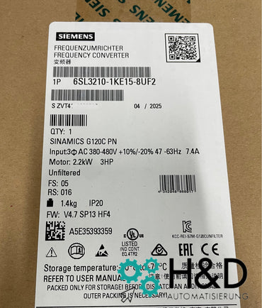 Sinamics G120C 6SL3210-1KE15-8UF2 – Inverter di frequenza (2,2 kW, 3AC 380–480 V, PROFINET, STO, IP20)