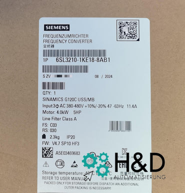 Siemens SINAMICS G120C 6SL3210-1KE18-8AB1 | Modulo di potenza 4kW con classe di filtro A e Safe Torque Off