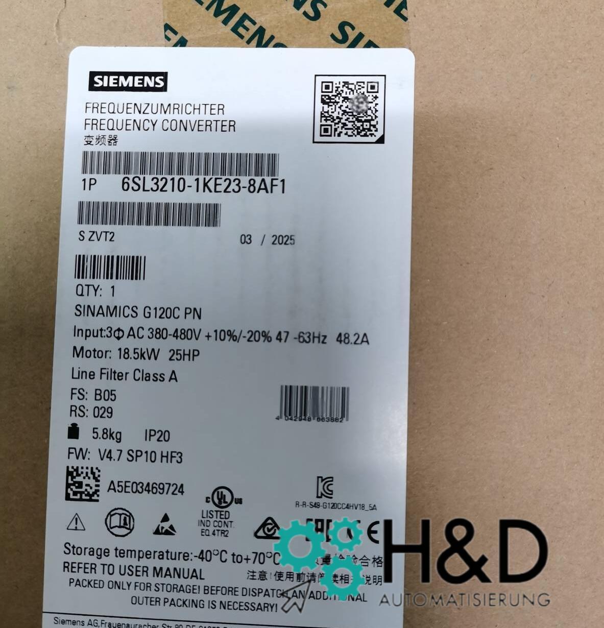 Sinamics G120C 6SL3210-1KE23-8AF1 – Frequency Converter (18.5 kW, 3AC 380–480 V, PROFINET PN, STO, IP20)