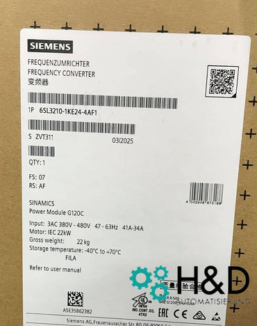 Sinamics G120C 6SL3210-1KE24-4AF1 – Inverter di frequenza (22,0 kW, 3AC 380–480 V, PROFINET, STO, IP20)