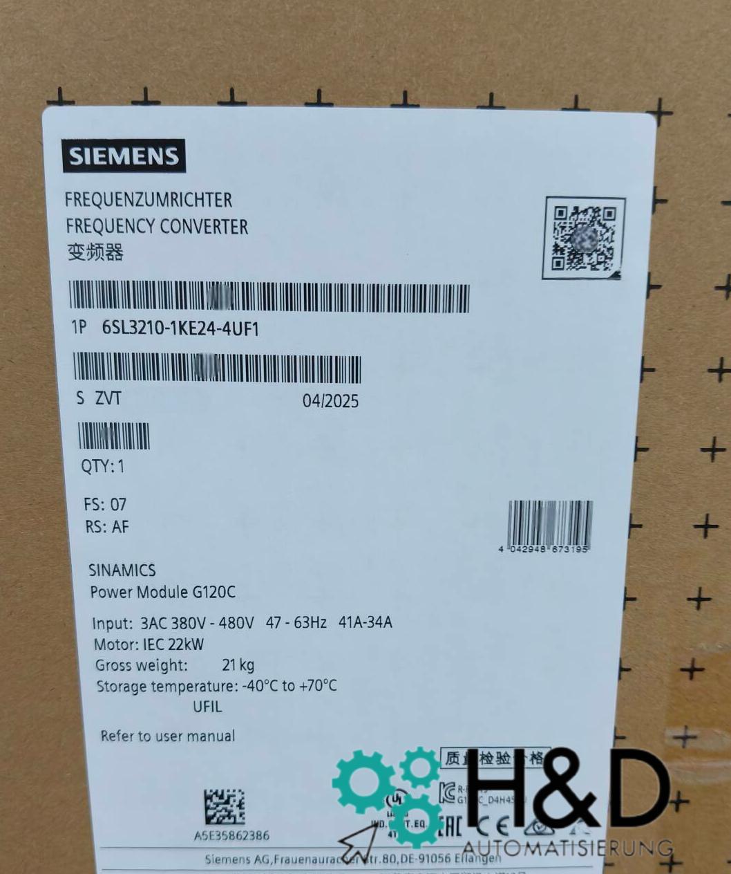 Siemens SINAMICS G120C 6SL3210-1KE24-4UF1 | 22kW Power Module unfiltered with PROFINET & Safe Torque Off