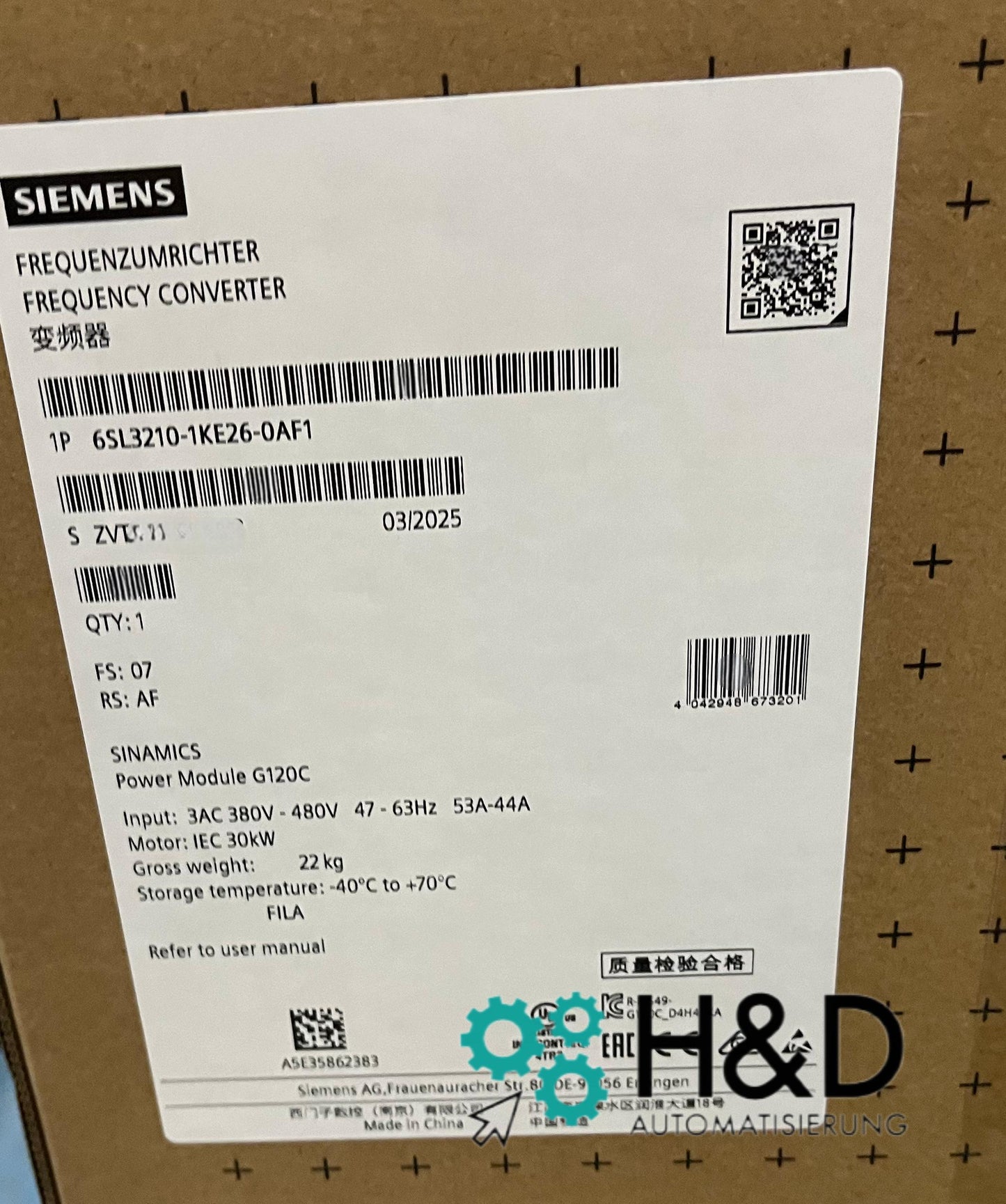 SINAMICS G120C 6SL3210-1KE26-0AF1 - Частотный преобразователь (30,0 кВт, 3 AC 380–480 В, PROFINET-PN, Safe-Torque-Off)
