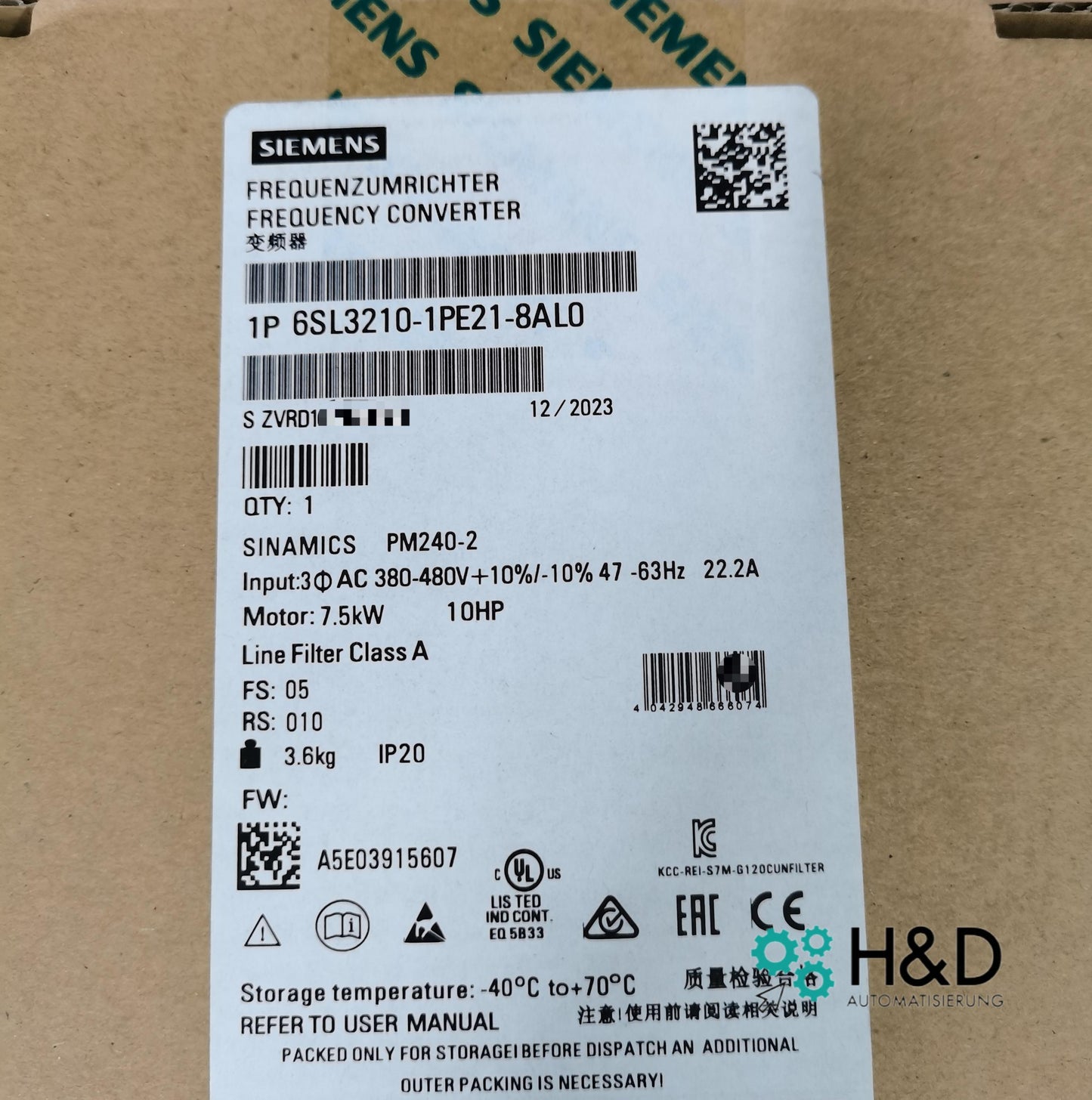 SINAMICS G120C 6SL3210-1PE21-8AL0 – Частотный преобразователь (11 kW, 150% перегрузка, PROFINET, Safe Torque Off)