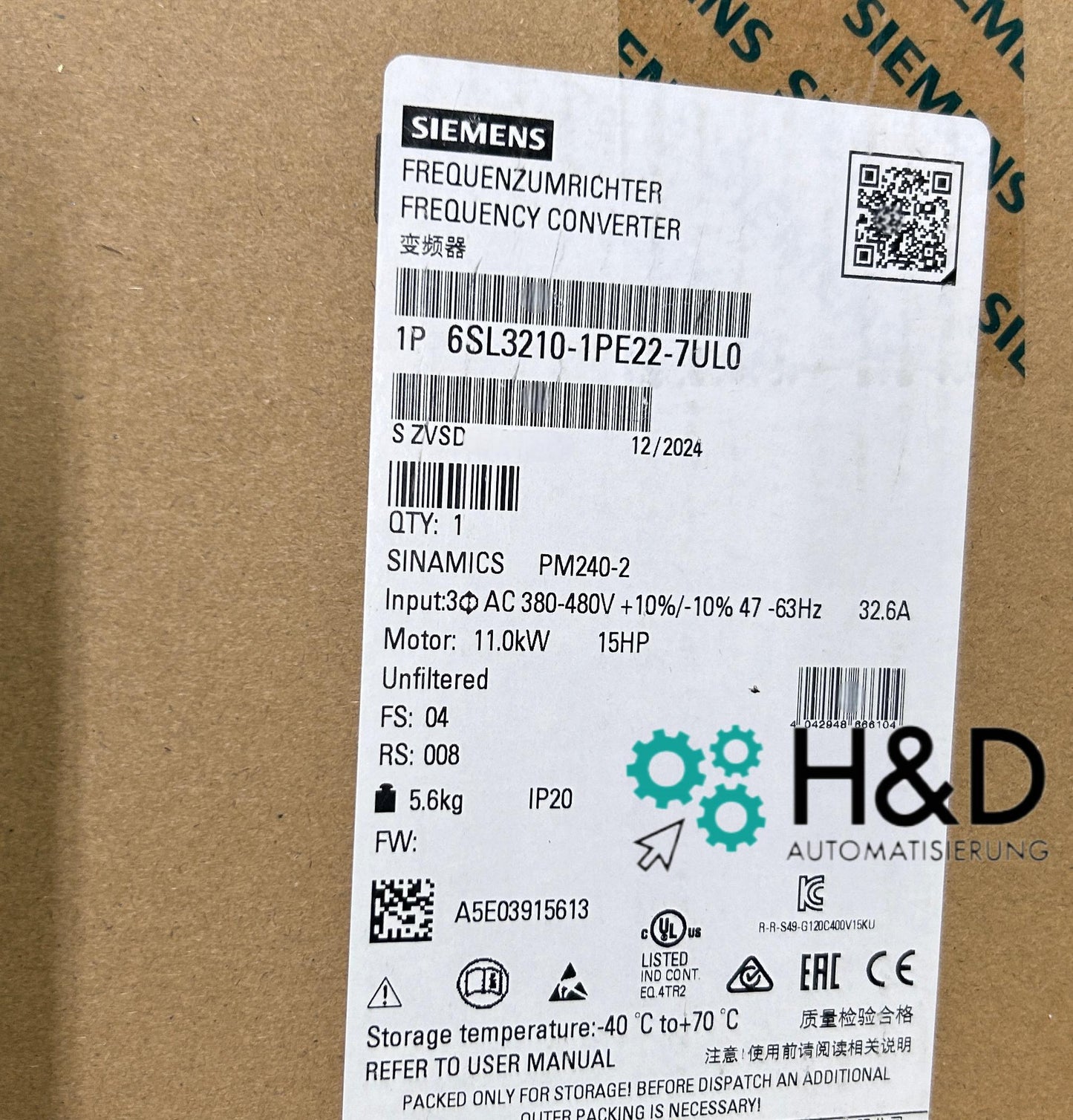 Siemens SINAMICS силовой модуль PM240-2 без фильтра с интегрированным тормозным чоппером (6SL3210-1PE22-7UL0)