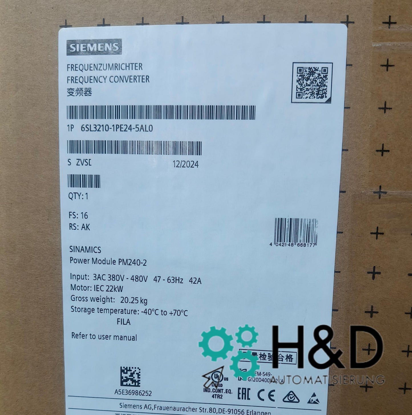 SINAMICS G120 Power Modul PM240-2 mit integriertem Klasse-A-Filter und Brems-Chopper (6SL3210-1PE24-5AL0)