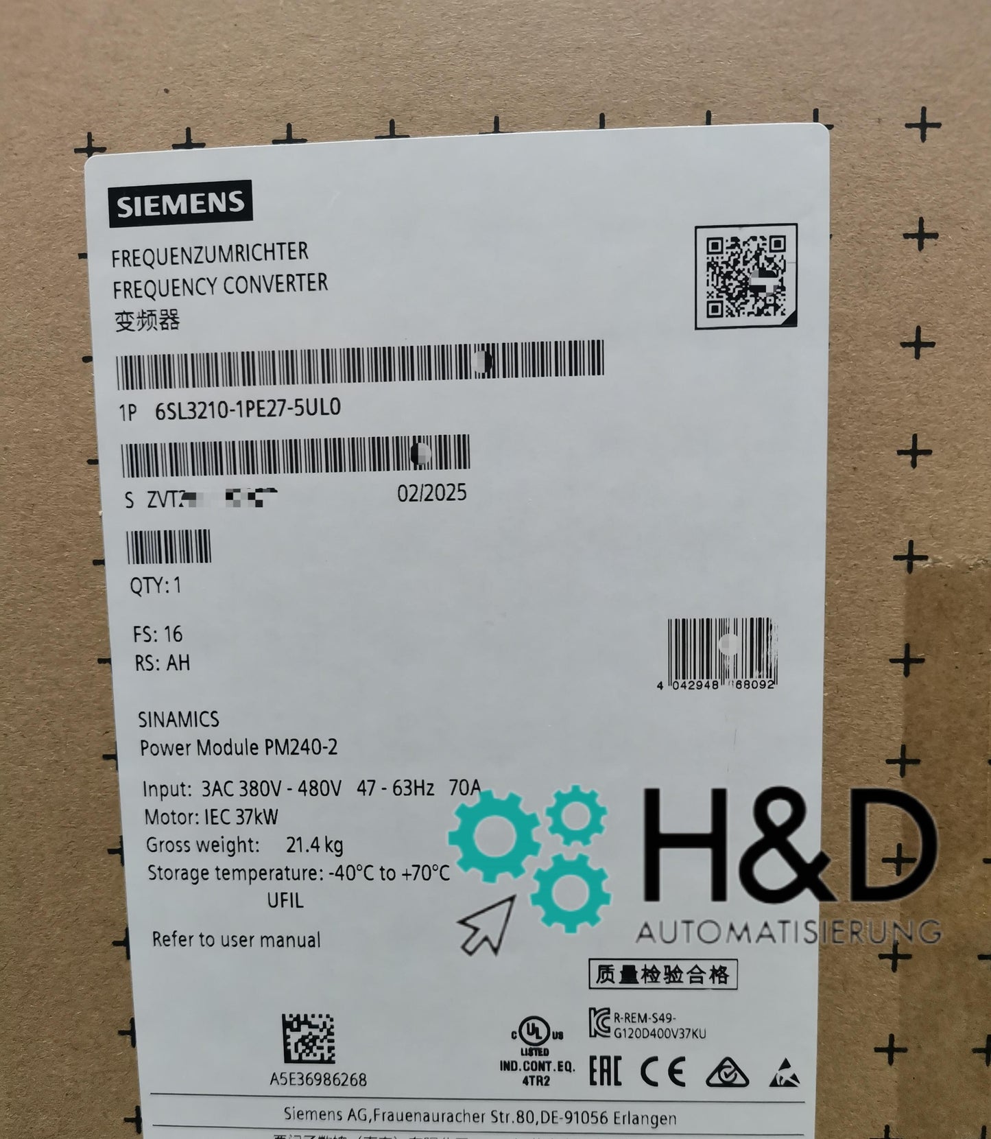 Siemens SINAMICS G120 PM240-2 (6SL3210-1PE27-5UL0) – 30кВт силовой модуль без фильтра, с интегрированным тормозным чоппером, IP20, 3AC 380-480В, прошивка V4.7 HF8.