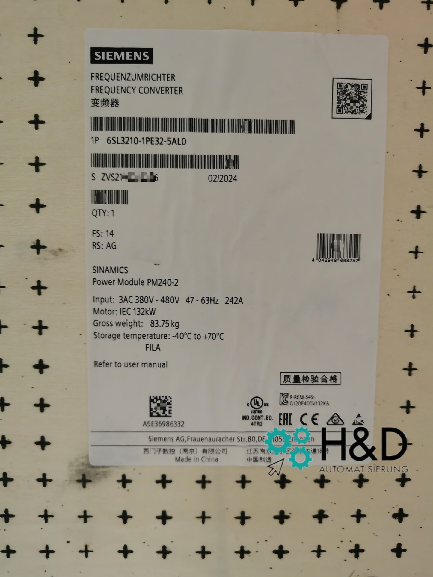 Siemens SINAMICS G120 PM240-2 6SL3210-1PE32-5AL0 | силовой модуль 110kW с фильтром класса A и тормозным чоппером