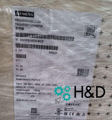 Siemens SINAMICS G120/S120 PM240-2 FSG C3 6SL3210-1PE34-8CL0 | Module d'alimentation 200kW avec frein-chopper