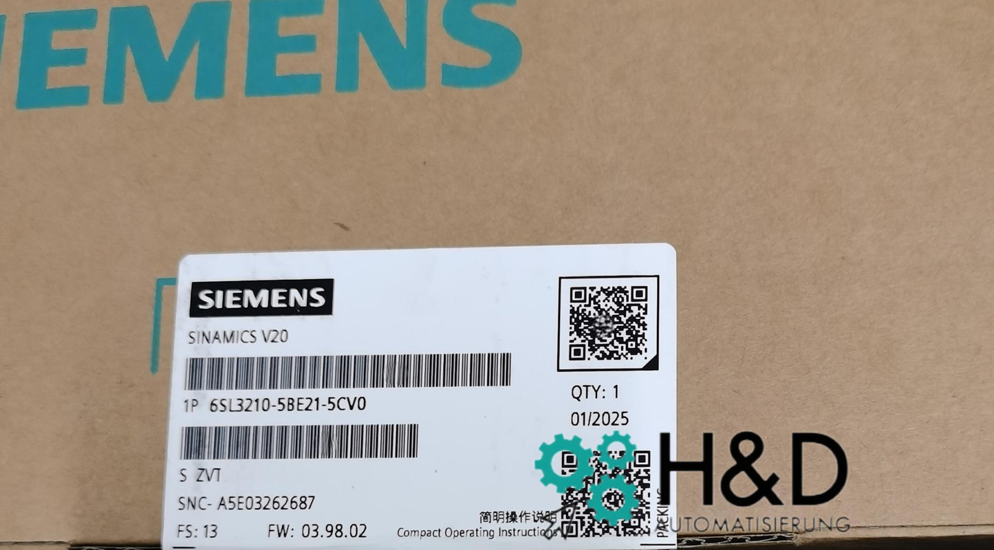 6SL3210-5BE21-5CV0 Siemens SINAMICS V20 380-480 V Nowy i Zaplombowany