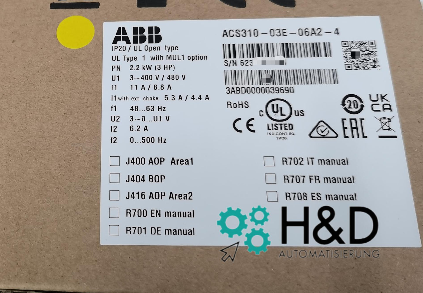 ABB ACS310-03E-06A2-4 – Инвертор – Pn 2,2 кВт – I2n 6,2 A – IP20 – Новый и запечатанный