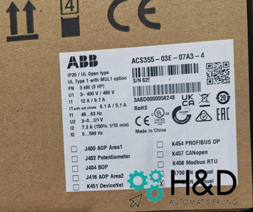 ABB ACS355-03E-07A3-4 – Onduleur – Pn 3,0 kW – I2n 7,3 A – IP20 – Neuf et scellé